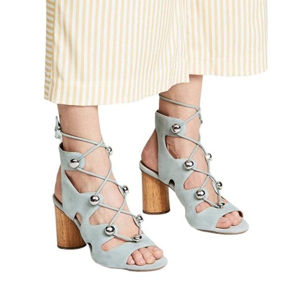REBECCA MINKOFF Adiv Ghillie Caged Sandals Suede Lace Up‎ Open Toe Block Strappy - Picture 1 of 9